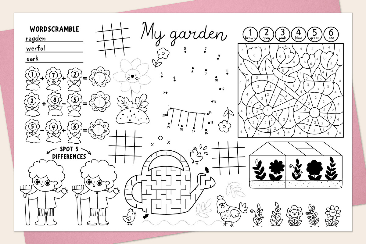 Garden coloring activity placemats, an Education Illustration by Lexi Claus (Photo 4 of 6)