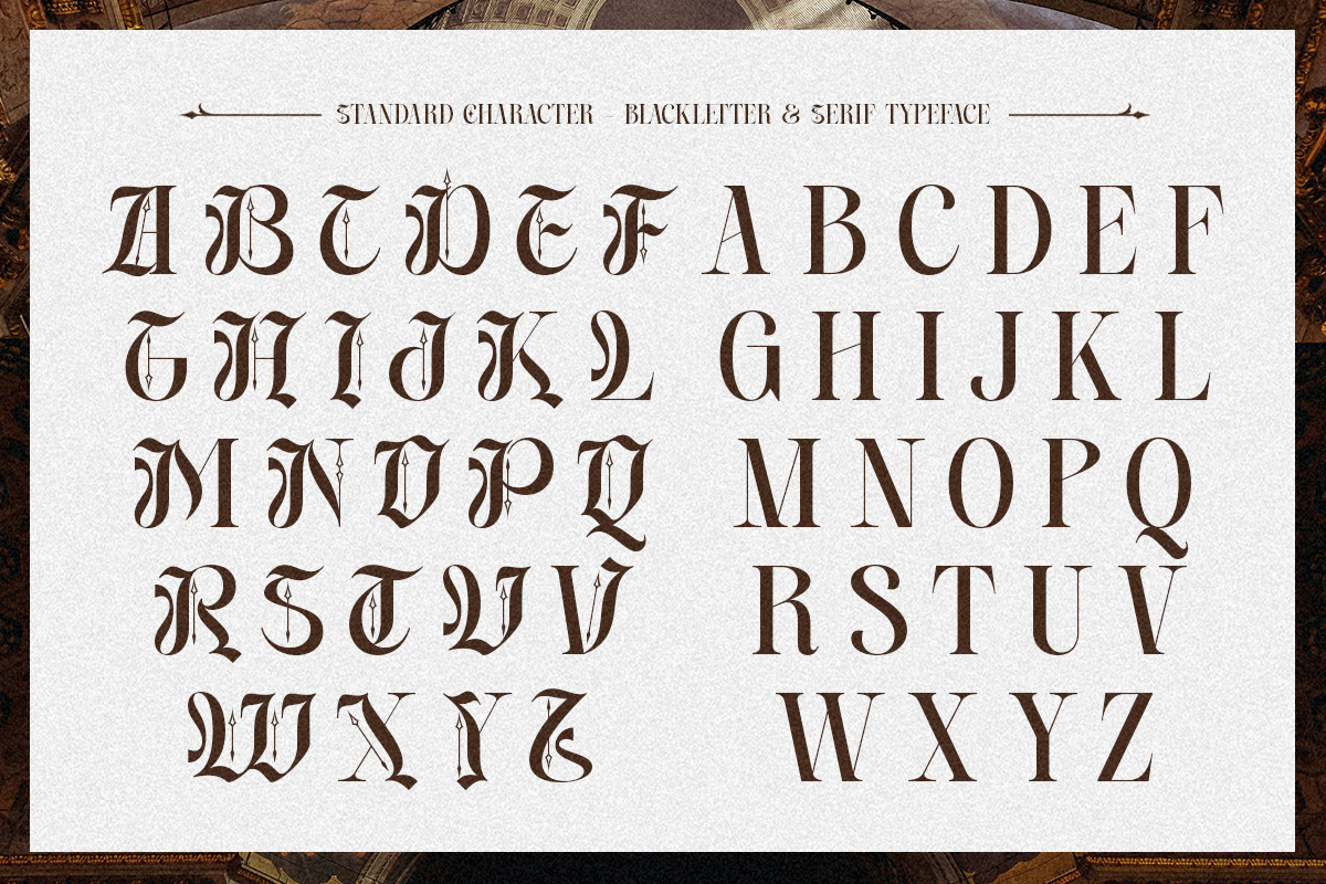 Midnight Bound - Blackletter x Serif, a Serif Font by Shakira Studio (Photo 2 of 10)