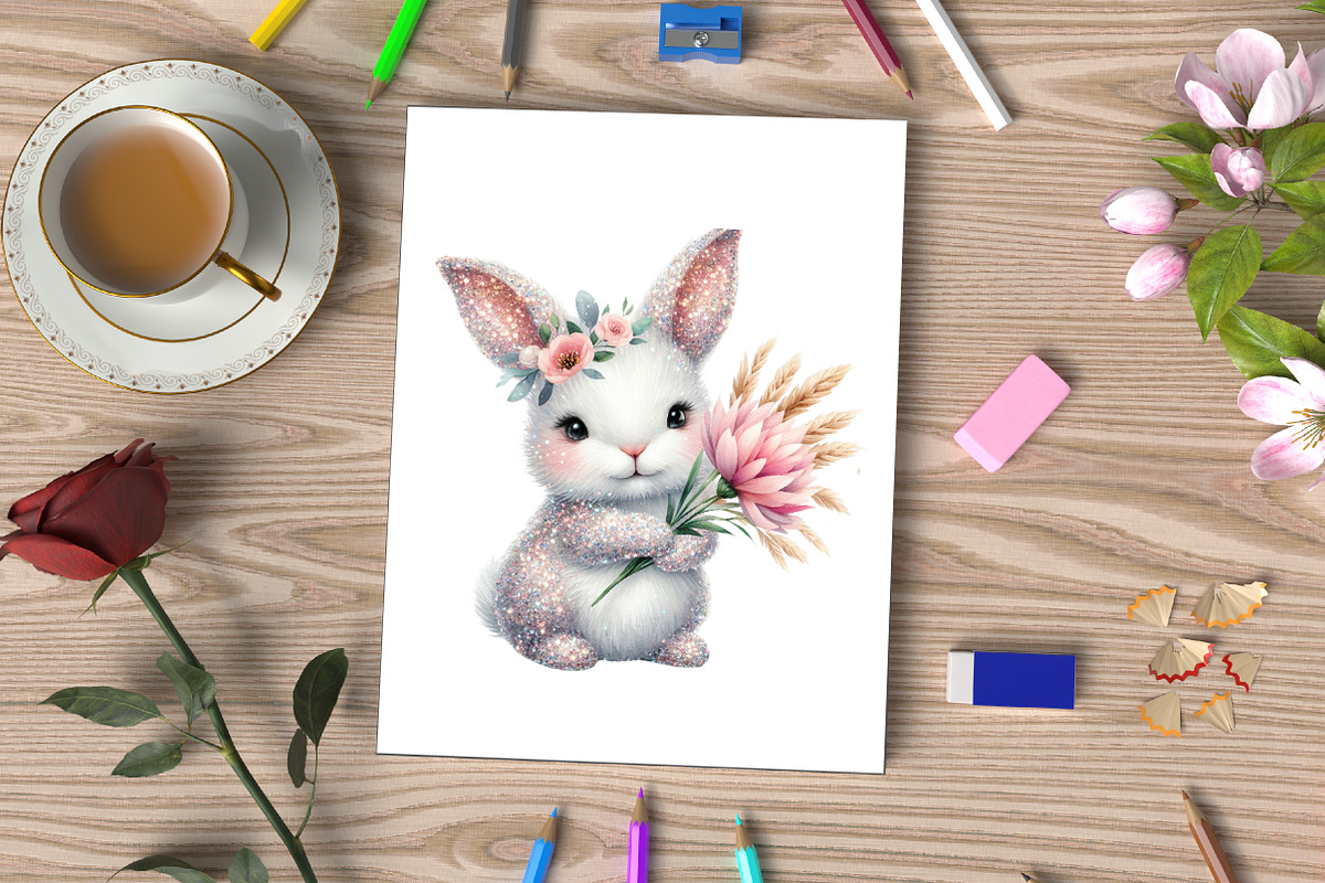 Watercolor Bunny Glitter Clipart, an Illustration by CraftArtStudio (Photo 3 of 5)