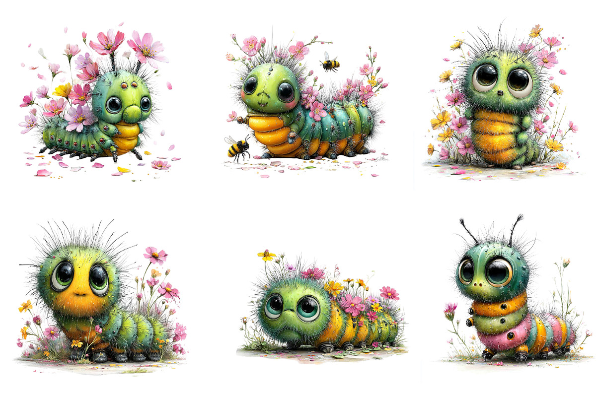 Watercolor Spring Caterpillar Clipar, an Illustration by Dream Creation (Photo 2 of 7)