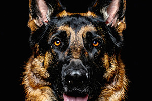 German shepherd portrait with expressive eyes and alert presence, an Animal Photo by GoodGoods