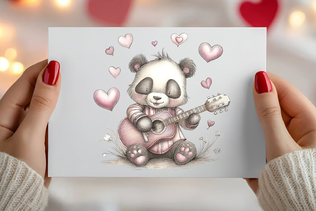 Whimsical Valentine Panda Clipart, an Illustration by Canvas Craft (Photo 5 of 6)