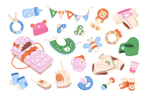 Cute baby items set + backgounds, an Object Illustration by PaperTrident