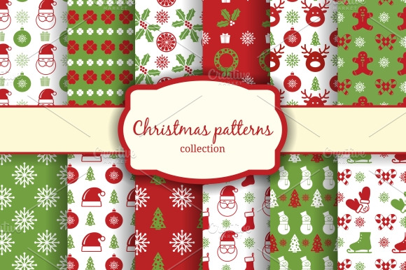 christmas seamless patterns set preview 2