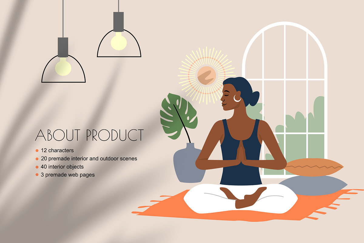 Relax & meditation. Vector woman set, a Person Illustration by bioraven (Photo 2 of 12)