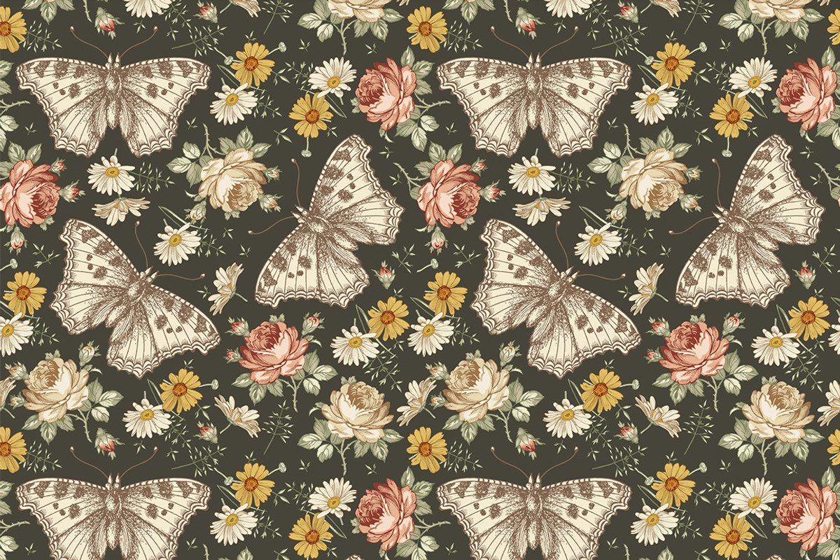 4 Seamless Butterflies Roses insects, a Pattern Graphic by Vintage (Photo 5 of 14)
