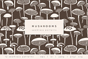 Mushrooms. Seamless Patterns Set, a Pattern Graphic by Curly_Pat (Thumbnail 1 of 5)