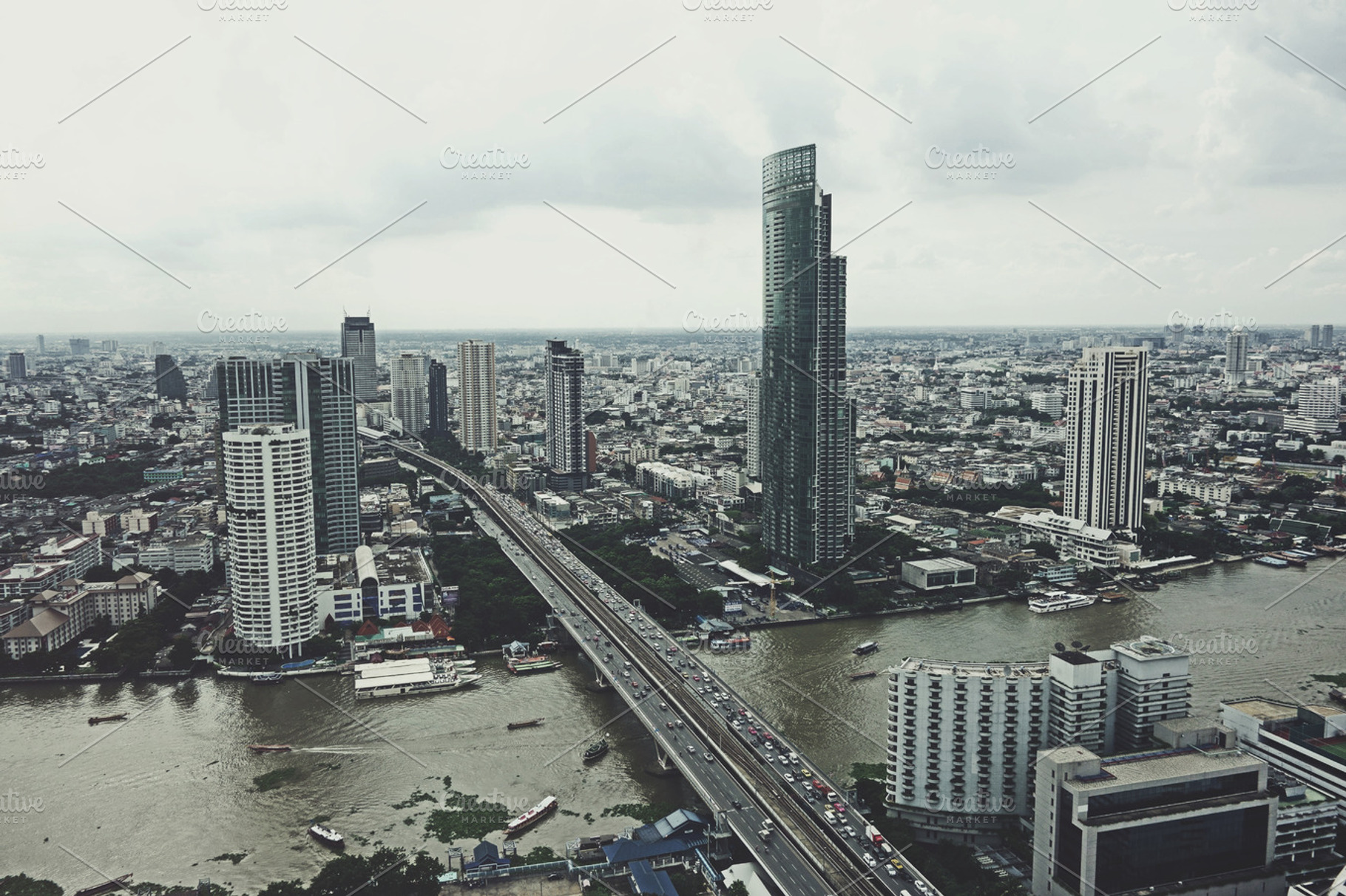 Misty bangkok featuring cityscape, city, and buildings