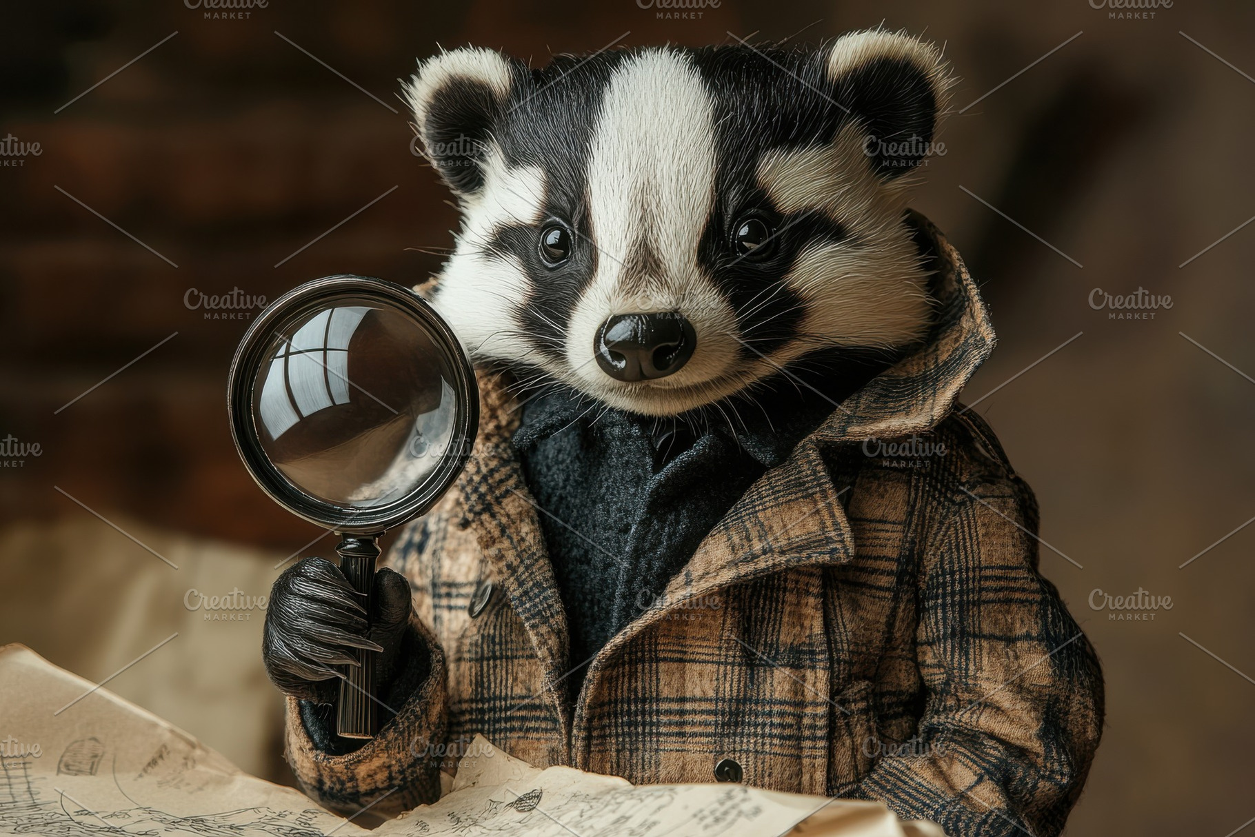 Badger detective investigating old m, an Animal Photo by Pixeness Studio