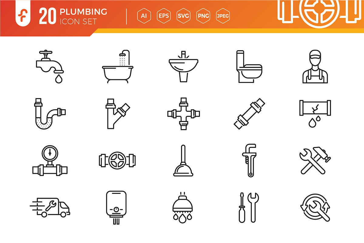 Plumbing Icon Set, an Outline Icon by ft.studio