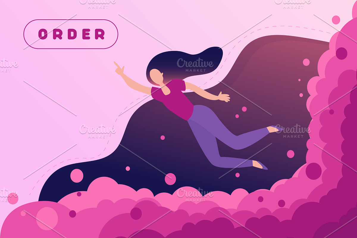Flying woman, Online Shopping design, an Object Illustration by Den Marty Studio