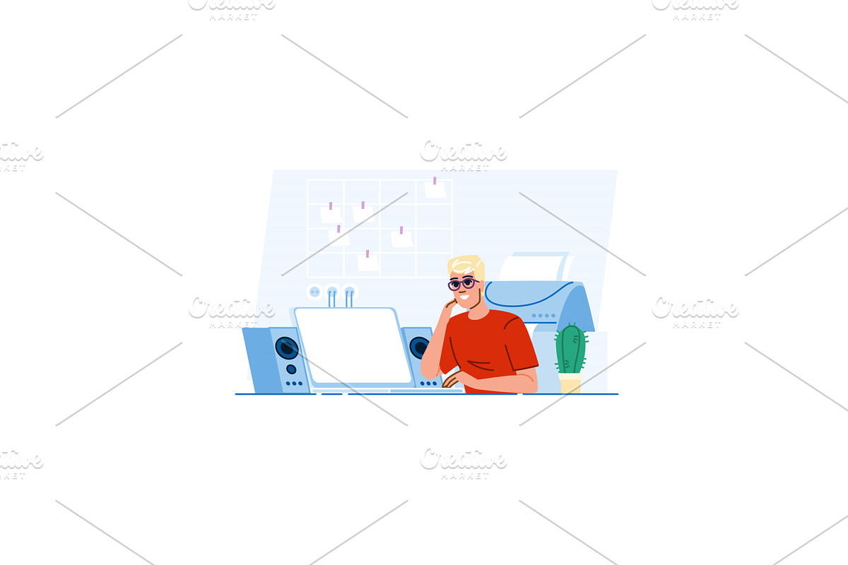 Smiling freelancer working from home, a Person Illustration by pikepicture