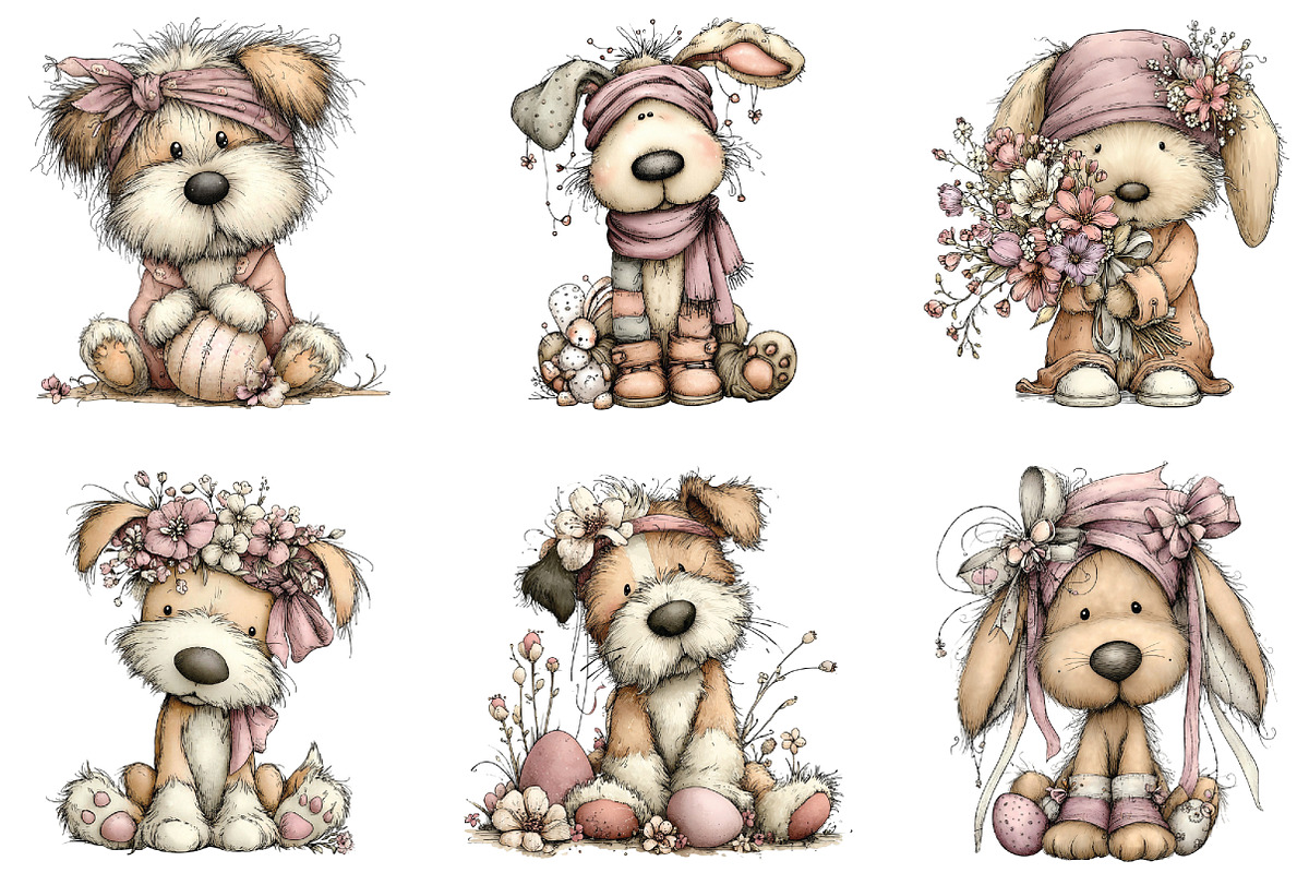 Whimsical Easter Dogs Clipart, an Illustration by CraftArtStudio (Photo 6 of 6)