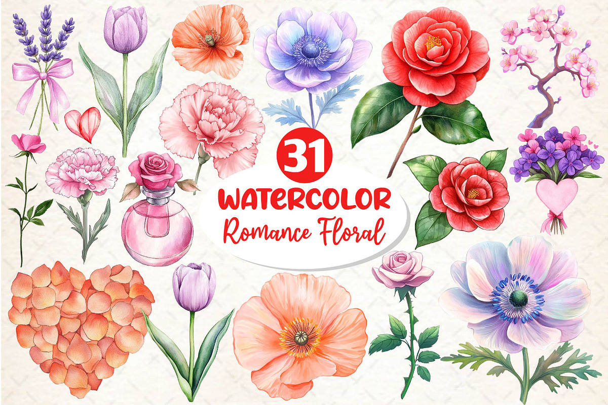 Romance Floral Clipart, an Illustration by Dream Creation (Photo 1 of 6)