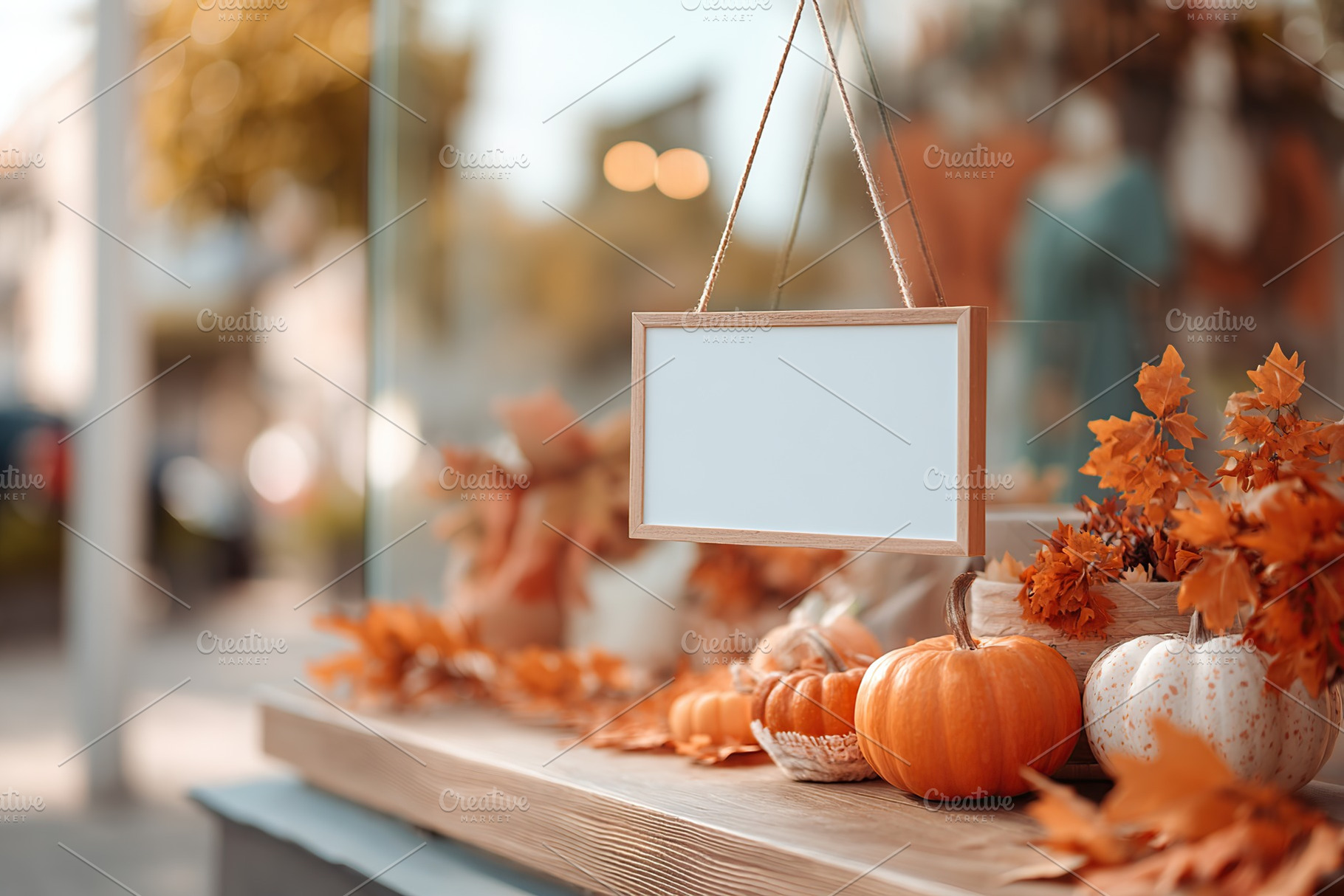 Autumn decor with pumpkins and leaves showcases seasonal charm in town center, a Photo by AlyaAnd