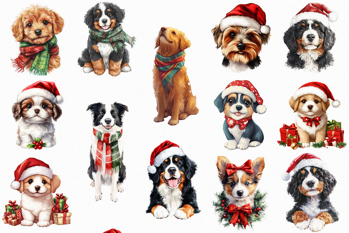 Christmas Dogs Clipart (PNG), an Animal Illustration by DesignBTF (Photo 3 of 7)