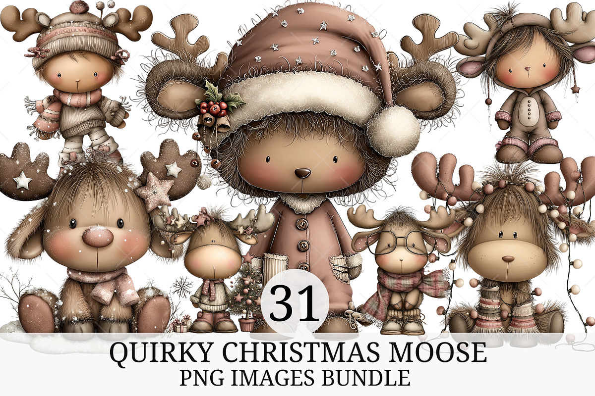 Quirky Christmas Moose Clipart, an Illustration by Craft Nest (Photo 1 of 10)