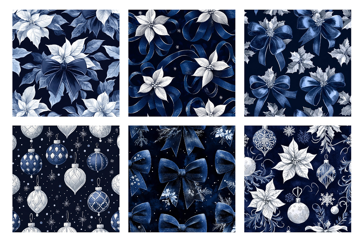Navy Christmas Bows Digital Paper, a Pattern Graphic by SinaCreation (Photo 3 of 5)