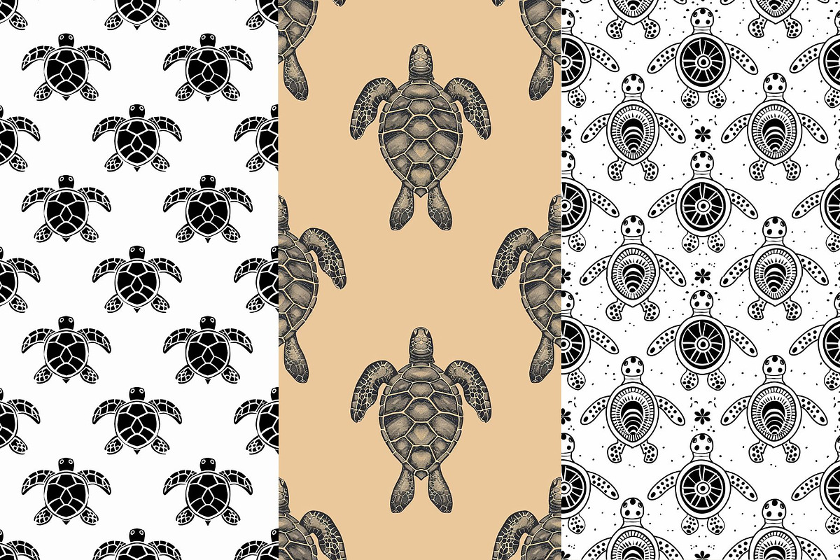 8 Simple Turtles Seamless Patterns, a Pattern Graphic by Inknfolly