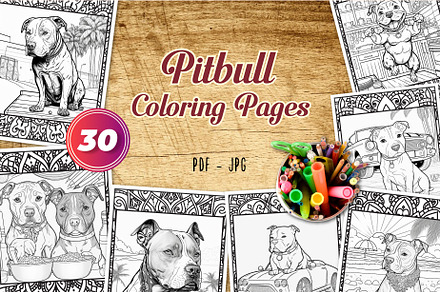 30 Pitbull Coloring Pages, an Animal Illustration by Blue Digital Studio