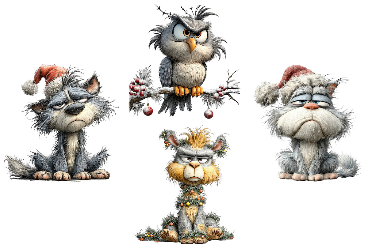 Whimsical Grumpy Christmas Animals, an Illustration by Craft Nest (Photo 4 of 9)