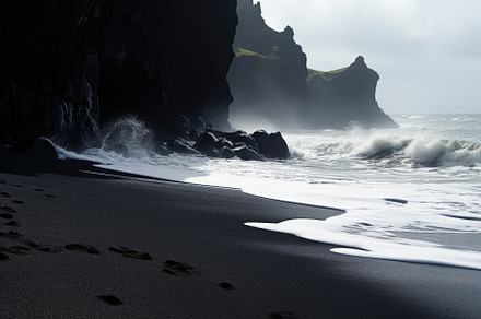 Black sand beach on Reynisfjara volc, a Photo by Iftikhar Alam