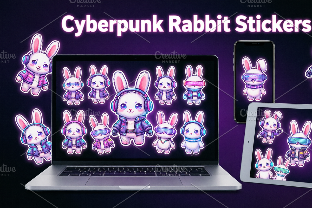 Cyberpunk Rabbit Stickers PNG & JPG, an Object Graphic by ETARA by Mea Hau (Photo 2 of 14)