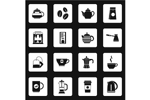 Coffee Icons Set, Simple Style