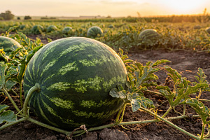 Watermelon in a watermelon field, a Food & Drink Photo by Volff