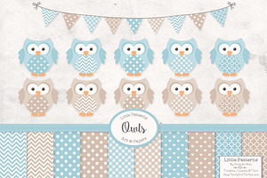 Soft Blue Vector Owls & Papers, an Animal Illustration by Amanda Ilkov