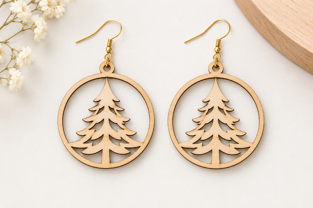 Christmas Tree Earrings Laser Cut, an Object Graphic by Canvas Craft (Photo 3 of 4)