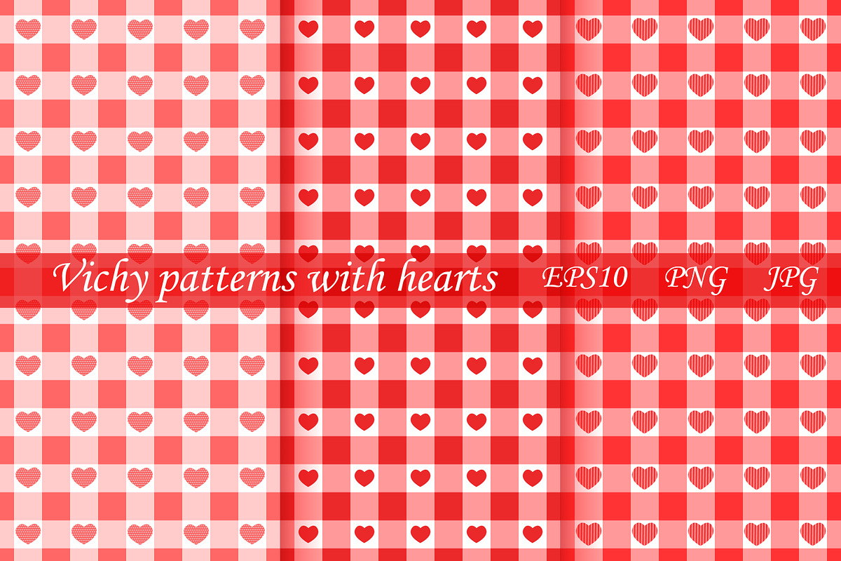 Vichy patterns with hearts, a Pattern Graphic by vikkishop (Photo 1 of 2)