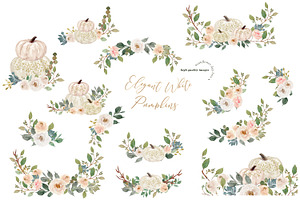 Ivory White Pumpkin Greenery Clipart