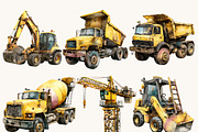 Watercolor Construction Vehicles, a Transportation Illustration by BusyDaydesign (Thumbnail 7 of 10)