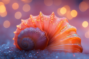 Colorful shell glistens on sandy bea, a Photo by Tanuart