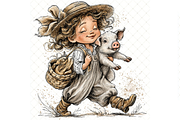 Girl And Piglet Clipart JPG, a Person Illustration by Memories By Lea (Thumbnail 16 of 19)
