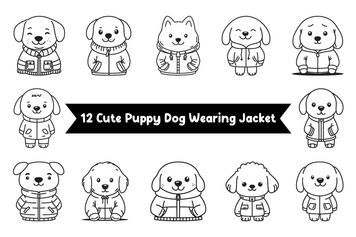 12 Cute Puppy Dog Wearing Jacket, an Animal Illustration by jongcreative (Photo 1 of 7)