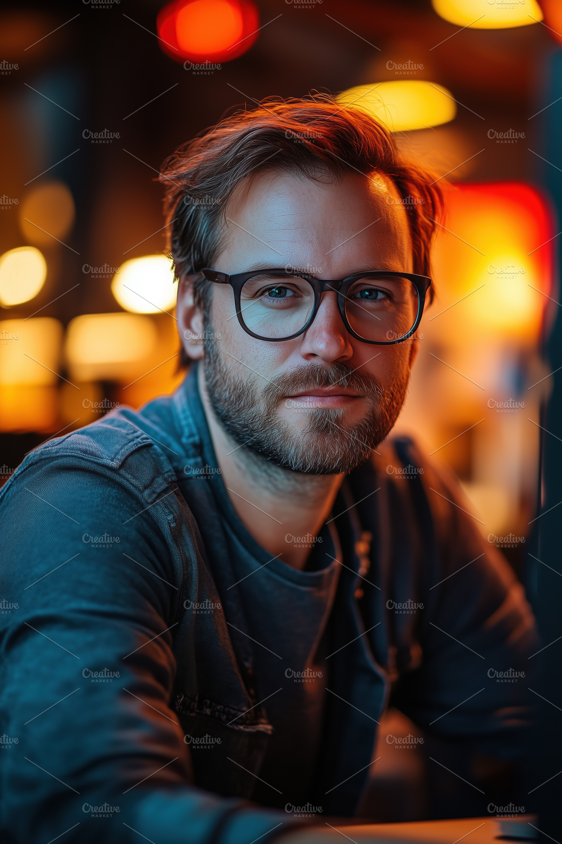 QA engineer. A young man with glasses and a beard, sitting at a table in a diml, a Person Photo by Textures & Backgrounds