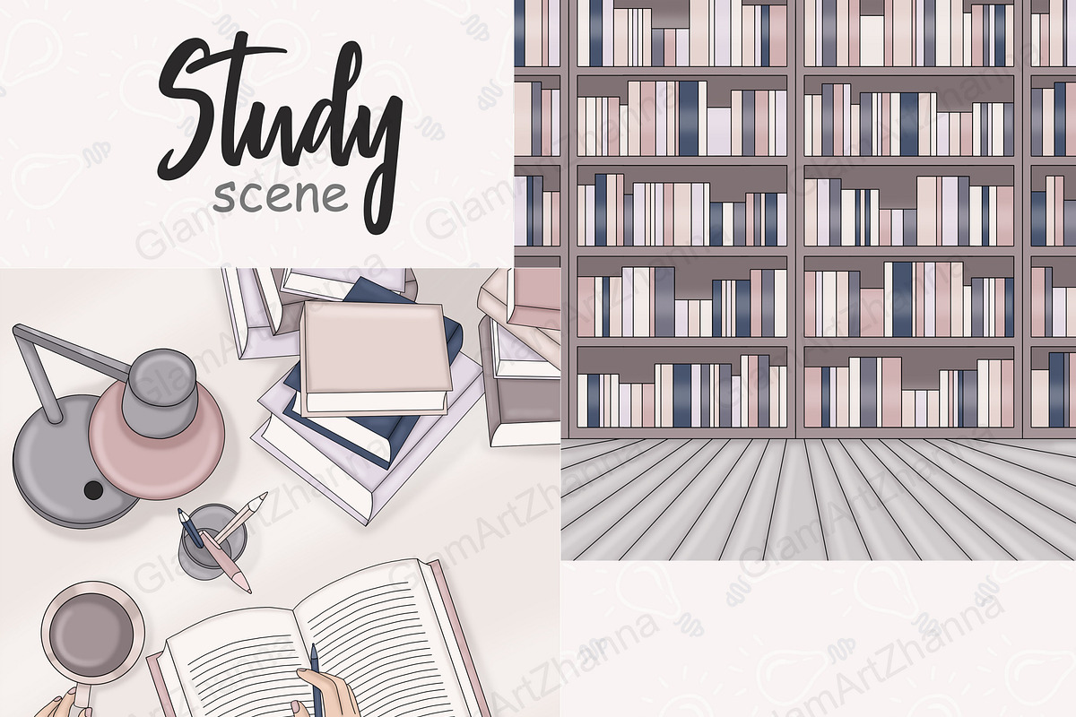 Study Beige Scene, an Education Illustration by GlamArtZhanna (Photo 1 of 3)