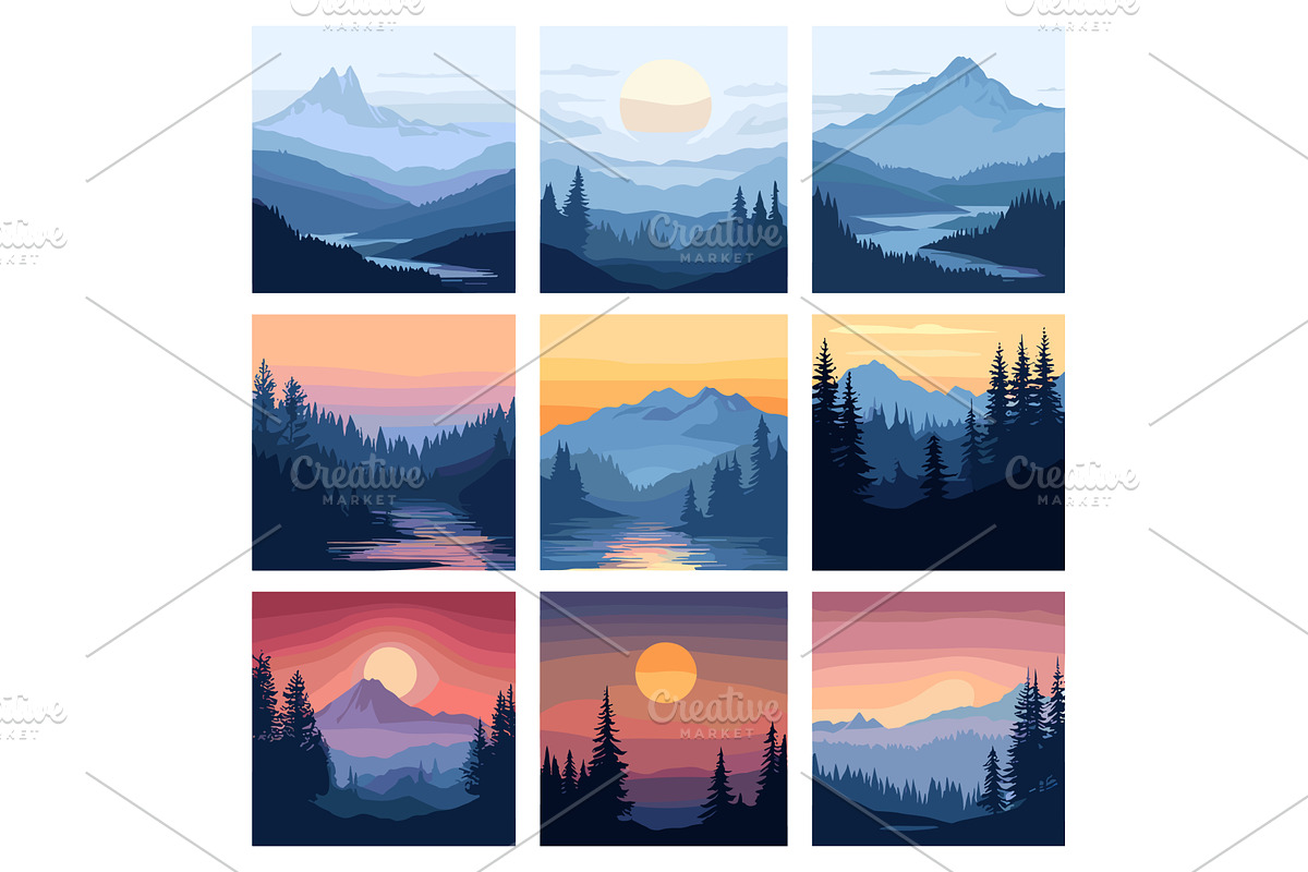 Mountains Landscapes in Squares, an Illustration by LadadikArt