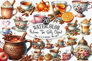 Watercolor Autumn Tea Party Clipart, an Illustration by Designking (Thumbnail 1 of 4)