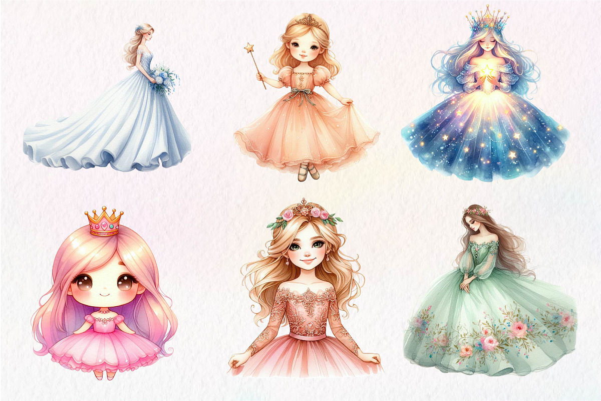 Cute Princess Clipart PNG, an Illustration by Dream Creation (Photo 3 of 7)