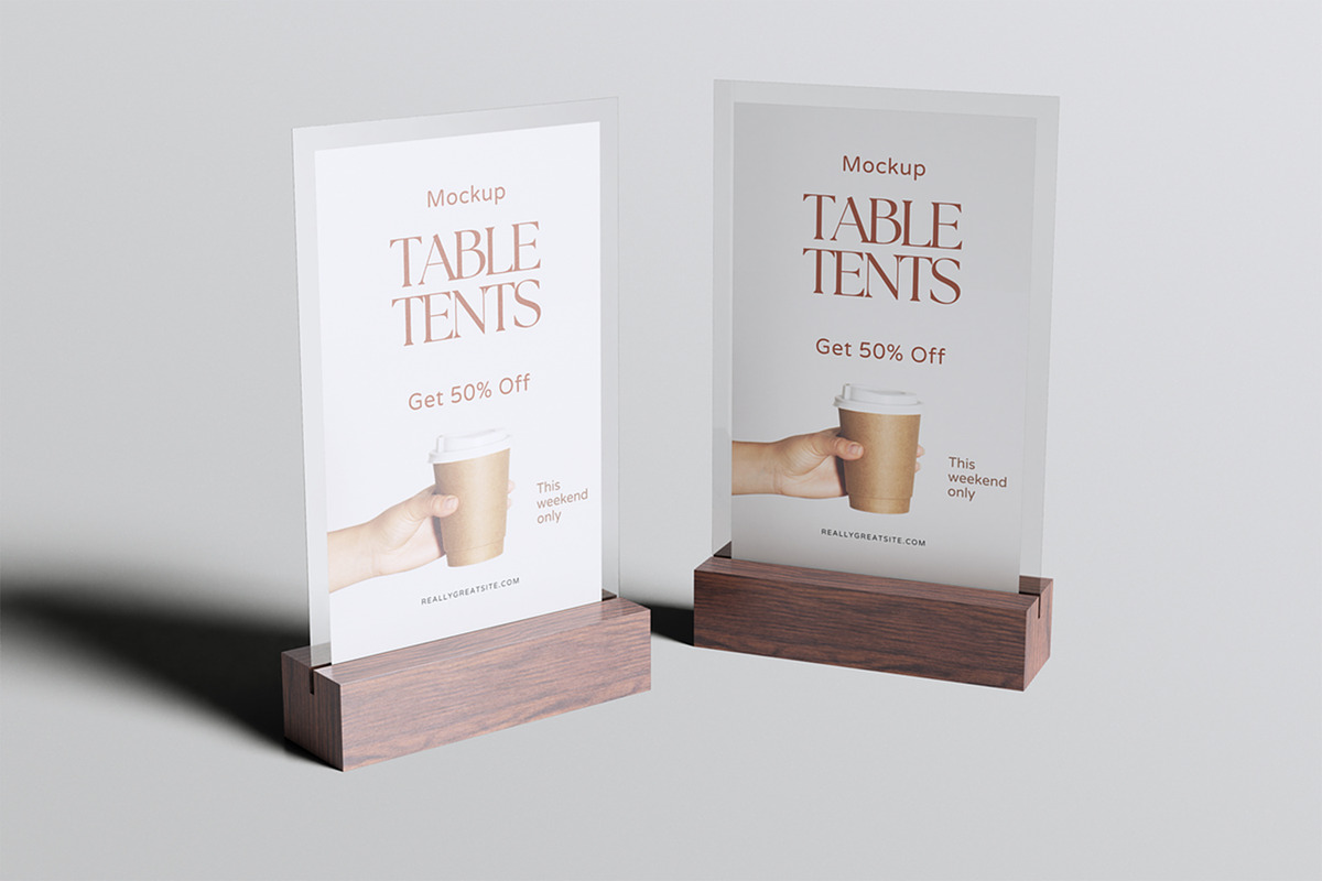 Table Tent Mockup, an Advertising Mockup by HanaSaka_Studio (Photo 2 of 5)