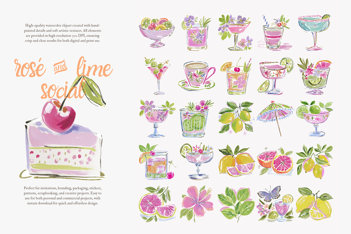 cocktail watercolor clipart set, a Decorative Illustration by Patishop Art (Photo 9 of 10)