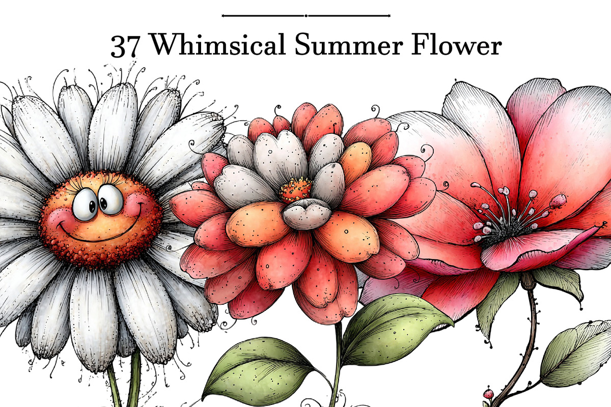 Whimsical Summer Flower Clipart, an Illustration by DreamArtGraphic (Photo 1 of 5)