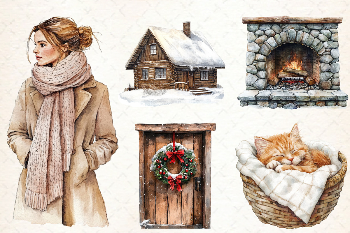 Watercolor Cozy Neutral Winter Clipa, an Illustration by Libby Wishes (Photo 2 of 9)