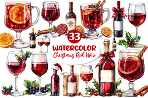 Christmas Red Wine Clipart, an Illustration by Dream Creation