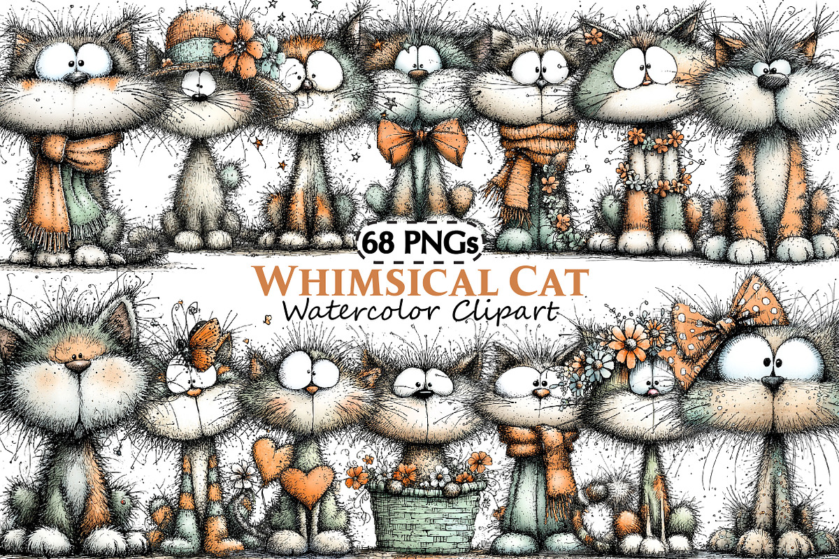 Whimsical Cat Clipart, an Illustration by Pixels.Craft (Photo 1 of 5)