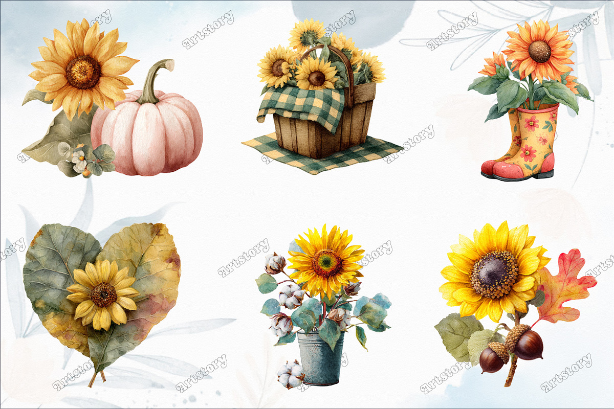 Autumn Sunflowers Clipart, a Graphic by designcity5 (Photo 3 of 6)