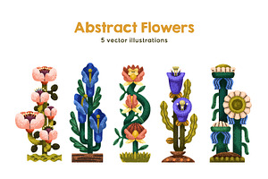 Abstract fantasy flowers set, a Decorative Illustration by Good Studio